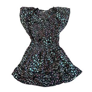 Poupette St. Barth Black Floral Heart Print Mini Dress Short Sleeves Size Small